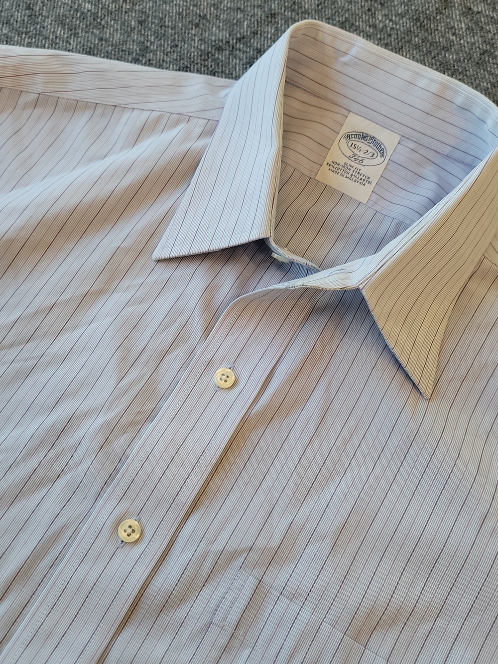 Brooks Brothers 346 Shirt Men's 15.5 2/3 Slim FIt Blue Stripe Non Iron Stretch